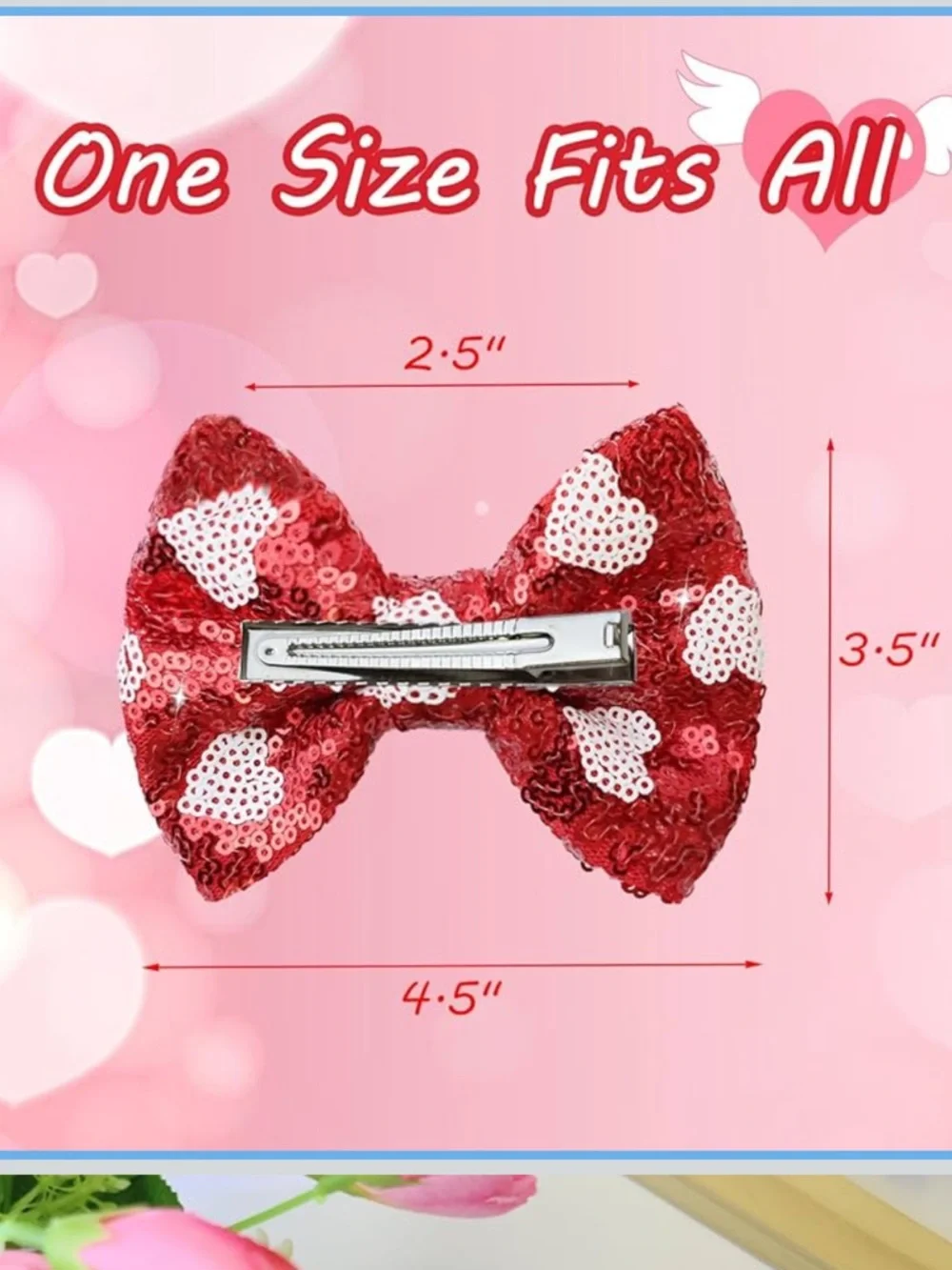 NEW Kids Sequin Heart Hair Bows - Red - Set of 2